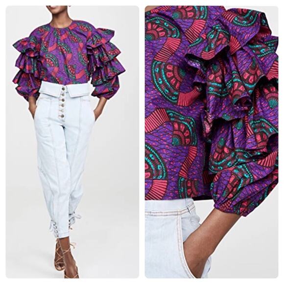 Ulla Johnson Tulia Printed Cotton Top In Purple - Picture 1 of 16